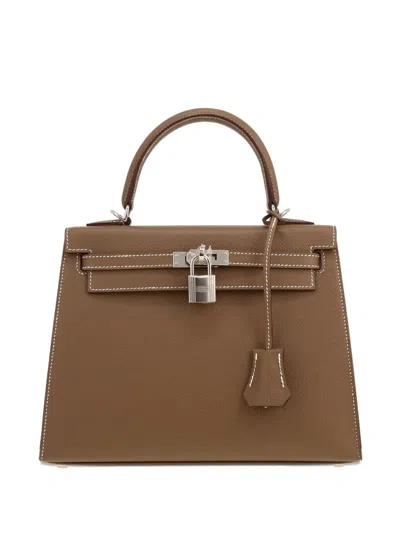 Pre-owned Hermes 2025 Kelly 25 Leather Tote Bag In Brown