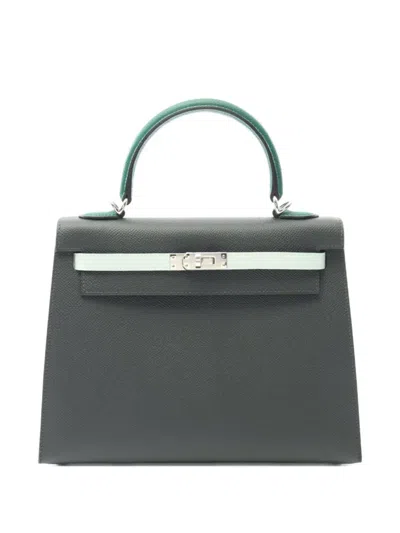 Pre-owned Hermes 2025 Kelly 25 Tricolor Handbag In Green