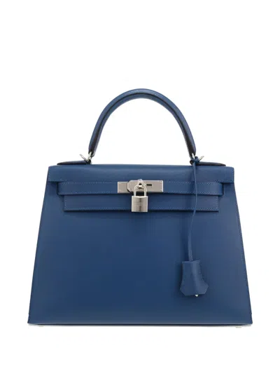Pre-owned Hermes 2025 Kelly 28 Handbag In Blue