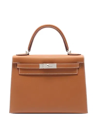 Pre-owned Hermes 2025 Kelly 28 Two-way Handbag In Brown