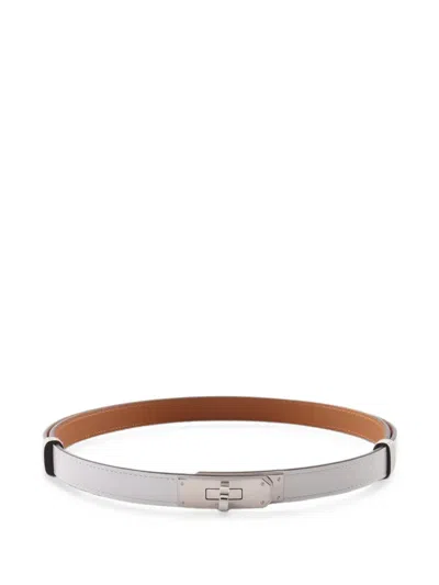 Pre-owned Hermes 2025 Kelly Epsom Belt In White