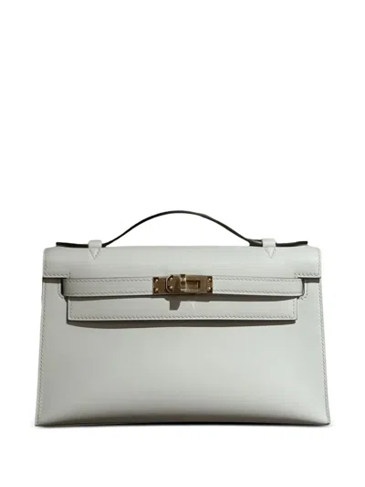 Pre-owned Hermes 2025 Kelly Leather Pochette In White