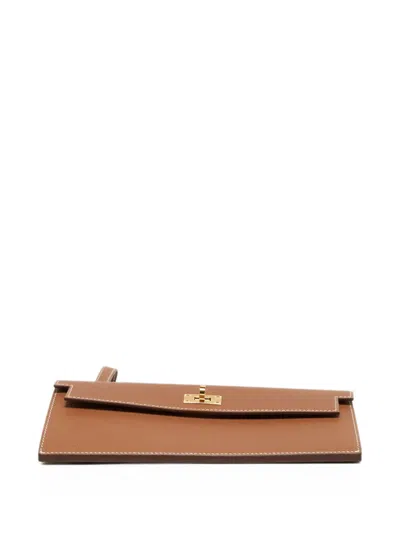 Pre-owned Hermes 2025 Kelly Pocket Turn-lock Long Wallet In Brown