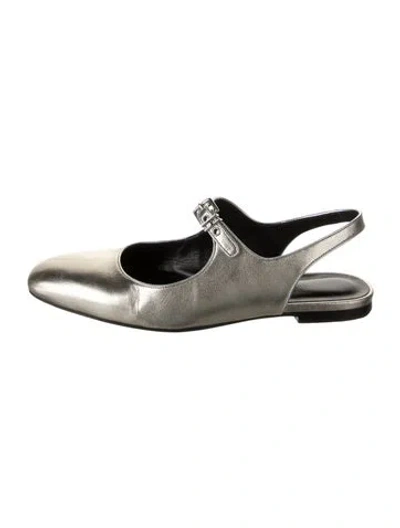 Pre-owned Hermes 2025 Kleo Slingback Flats In Silver