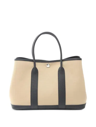 Pre-owned Hermes 2025 Leather-trim Tote Bag In Neutral