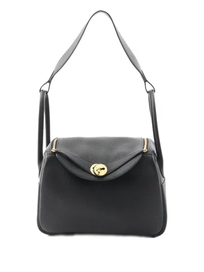 Pre-owned Hermes 2025 Lindy Clemence Leather Shoulder Bag In Black