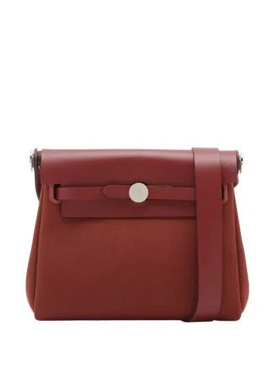 Pre-owned Hermes 2025 Military Toile And Vache Hunter Herbag Zip 20 Crossbody Bag In Red