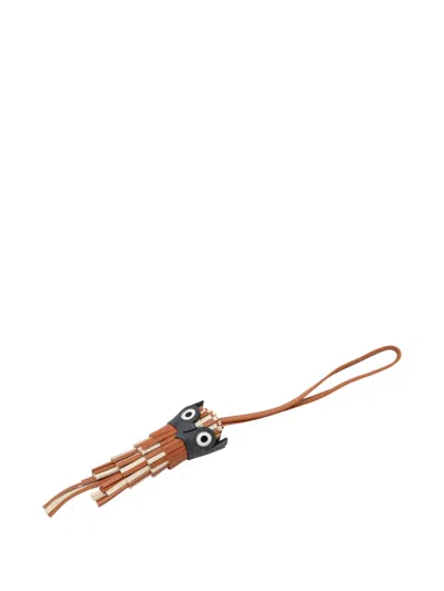 Pre-owned Hermes 2025 Milo Lambskin And Swift Chouette Owl Bag Charm Key Chain In Brown