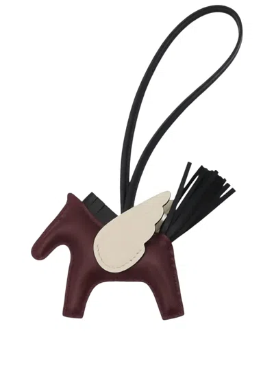 Pre-owned Hermes 2025 Milo Lambskin And Swift Grigri Rodeo Pegase Bag Charm Pm Key Chain In Red