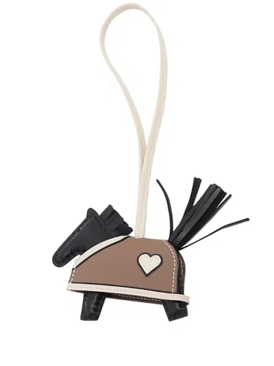 Pre-owned Hermes 2025 Milo Lambskin Rodeo Robeo Coeur Bag Charm Pm Key Chain In Brown