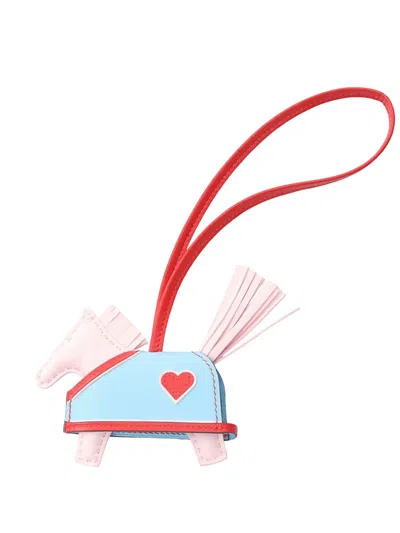 Pre-owned Hermes 2025 Milo Lambskin Rodeo Robeo Coeur Charm Pm Key Chain In Pink