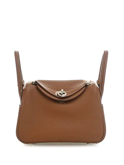 Pre-owned Hermes 2025 Mini Clemence Lindy 20 Satchel In Brown