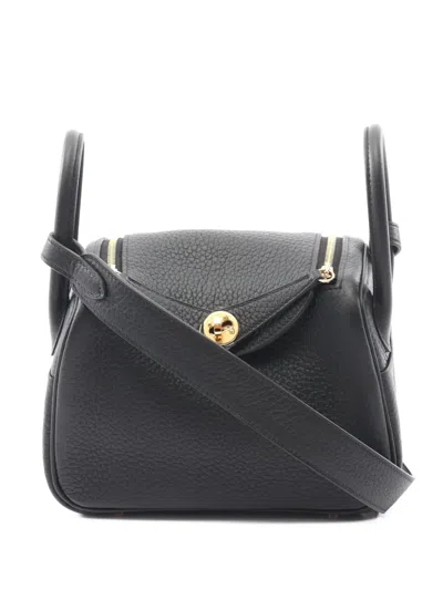 Pre-owned Hermes 2025 Mini Clemence Lindy Shoulder Bag In Black