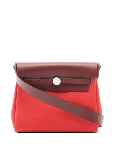 Pre-owned Hermes 2025 Mini Herbag Shoulder Bag In Red