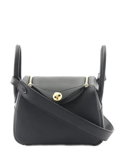 Pre-owned Hermes 2025 Mini Lindy Leather Tote Bag In Black