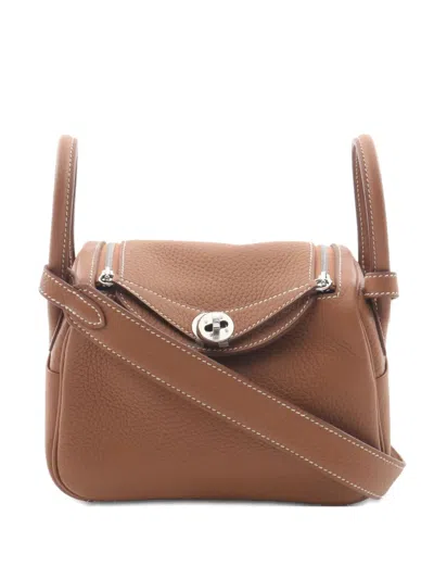 Pre-owned Hermes 2025 Mini Lindy Shoulder Bag In Brown