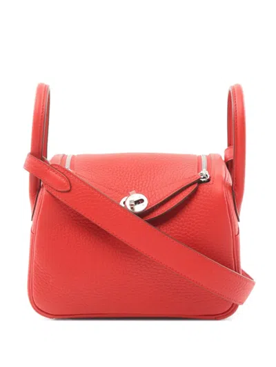 Pre-owned Hermes 2025 Mini Lindy Shoulder Bag In Red