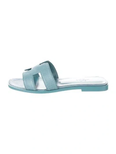 Pre-owned Hermes 2025 Oran Slides W/ Tags In Blue
