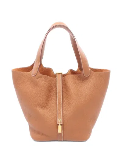 Pre-owned Hermes 2025 Picotane Lock Mm Handbag In Brown