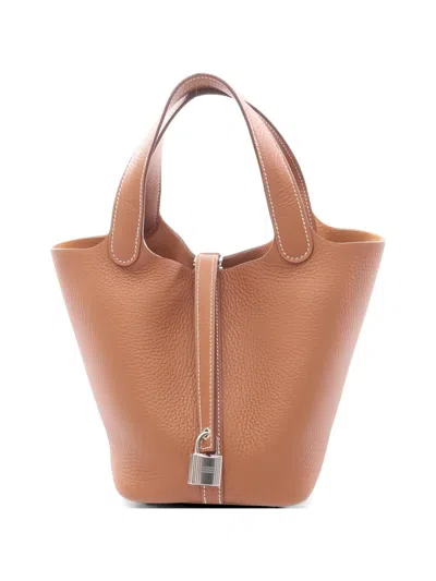 Pre-owned Hermes 2025 Picotin Leather Lock Tote Bag In Brown