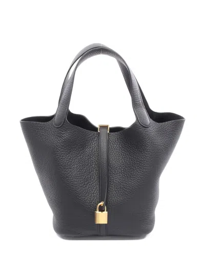 Pre-owned Hermes 2025 Picotin Leather Tote Bag In Black