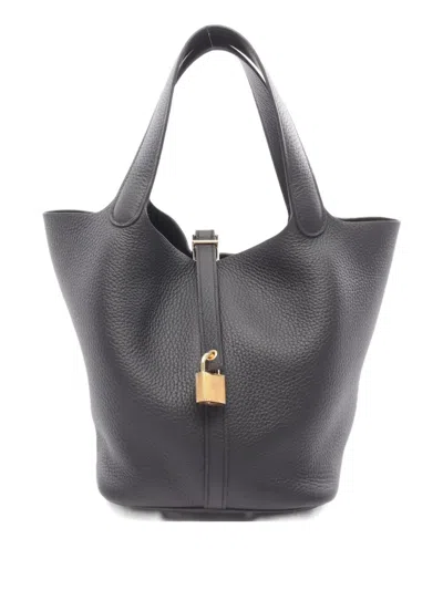 Pre-owned Hermes 2025 Picotin Mm Leather Handbag In Black
