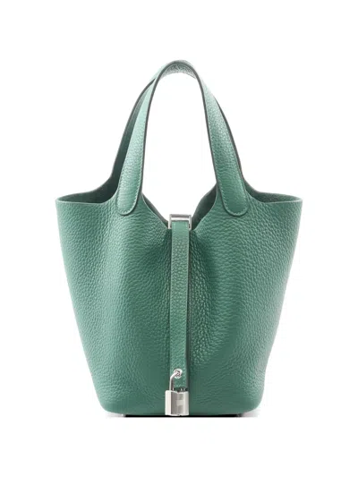 Pre-owned Hermes 2025 Pm Picotin Lock Leather Handbag In Green