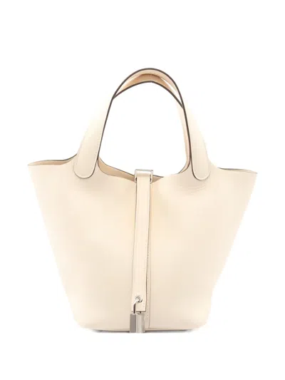 Pre-owned Hermes 2025 Pm Picotin Lock Leather Tote Bag In Neutral