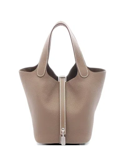 Pre-owned Hermes 2025 Pm Picotinclemence Leather Tote Bag In Neutral