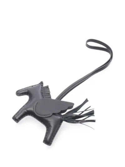 Pre-owned Hermes 2025 Pm Rodeo Pegasus Leather Bag Charm In Black