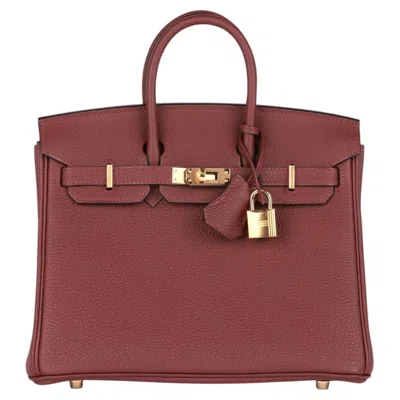 Pre-owned Hermes Hermès 2025 Rouge H Togo Leather Birkin 25cm Retourne Unisex Tote Bag In Brown