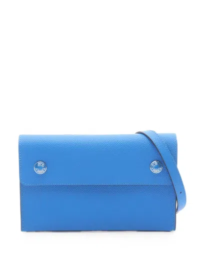 Pre-owned Hermes 2025 Snap To Go Leather Shoulder Bag In Blue
