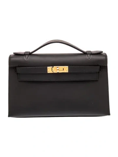 Pre-owned Hermes 2025 Swift Kelly Pochette In Black