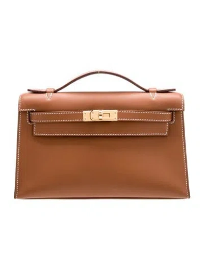 Pre-owned Hermes 2025 Swift Kelly Pochette In Brown