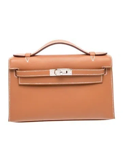 Pre-owned Hermes 2025 Swift Kelly Pochette In Brown