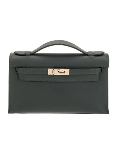 Pre-owned Hermes 2025 Swift Kelly Pochette In Gray