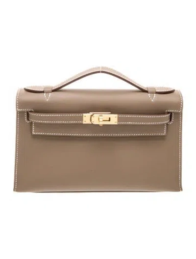 Pre-owned Hermes 2025 Swift Kelly Pochette In Gray