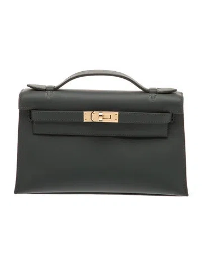 Pre-owned Hermes 2025 Swift Kelly Pochette In Green