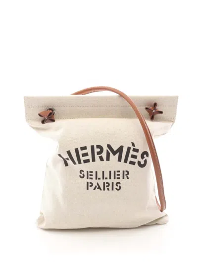 Pre-owned Hermes 2025 Toile Aline Grooming Bag Mm Tote Bag In Neutral