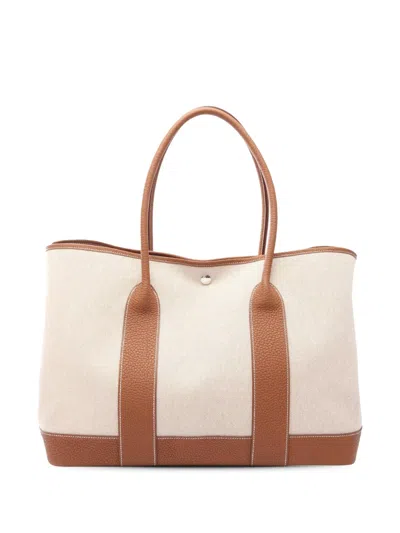 Pre-owned Hermes 2025 Toile And Negonda Garden Party 39 Tote Bag In Neutral