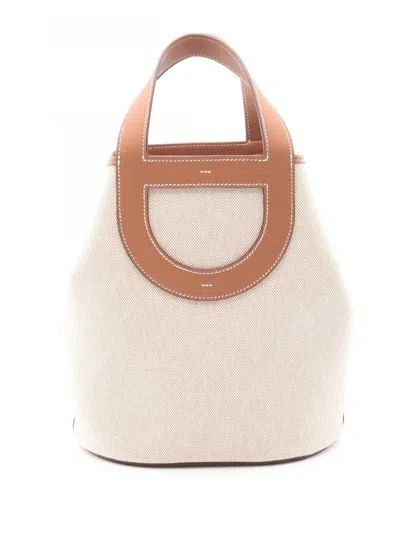 Pre-owned Hermes 2025 Toile And Swift In The Loop 23 Handbag In Neutral