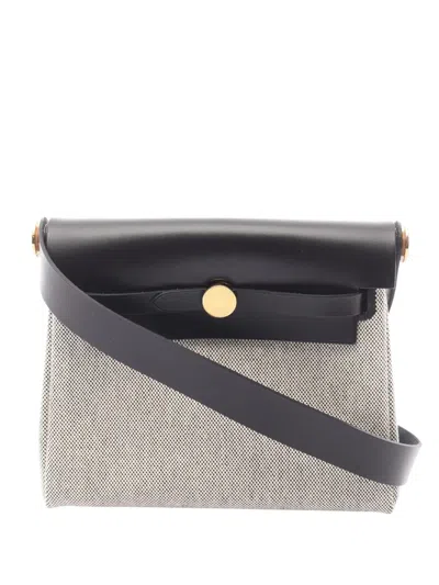 Pre-owned Hermes 2025 Toile And Vache Mini Herbag Zip Crossbody Bag In Brown