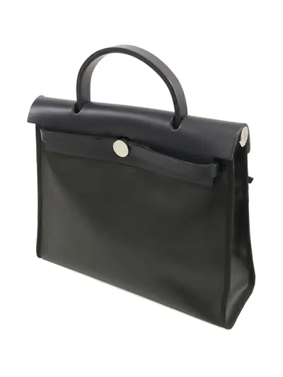 Pre-owned Hermes 2025 Toile H Berline Vache Hunter Herbag Zip 31 Satchel In Blue