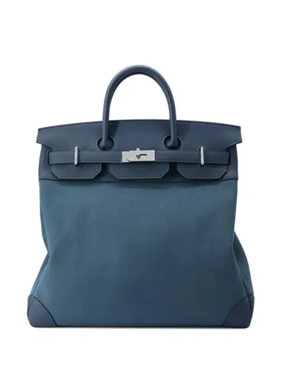 Pre-owned Hermes 2025 Toile Militaire And Evercolor Hac Birkin Retourne 40 Handbag In Blue