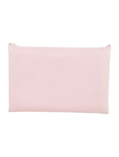Pre-owned Hermes 2026 Calvi Cardholder In Pink
