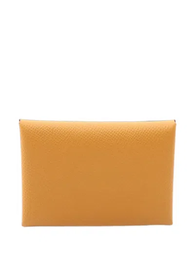 Pre-owned Hermes 2026 Calvi Duo Coin Purse In Brown