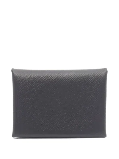 Pre-owned Hermes 2026 Calviduo Epsom Coin Purse In Black