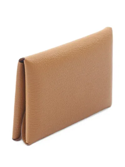Pre-owned Hermes 2026 Calviduo Sesame Coin Purse In Brown