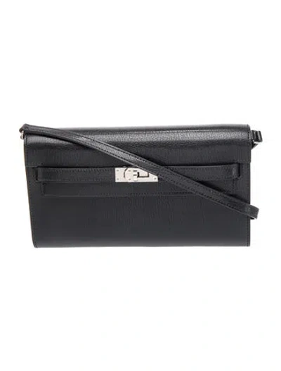 Pre-owned Hermes 2026 Chevre Chamkila Kelly To Go Wallet In Black
