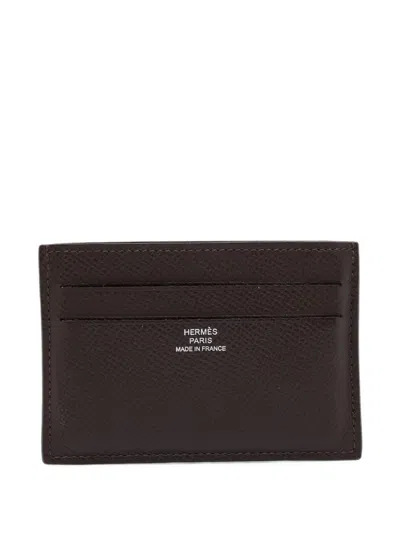 Pre-owned Hermes 2026 Citizen Twill Epsom Leather Card Case In Brown